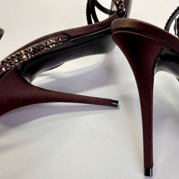 Saint Laurent Ava 105 Heels Size 38 Brown Crystal Embellished Stiletto Sandals - Picture 11 of 16